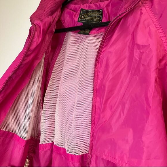 Vintage Eddie Bauer Fuchsia Magenta Hooded Windbreaker Zip Up Size Medium Y2K - Picture 9 of 12